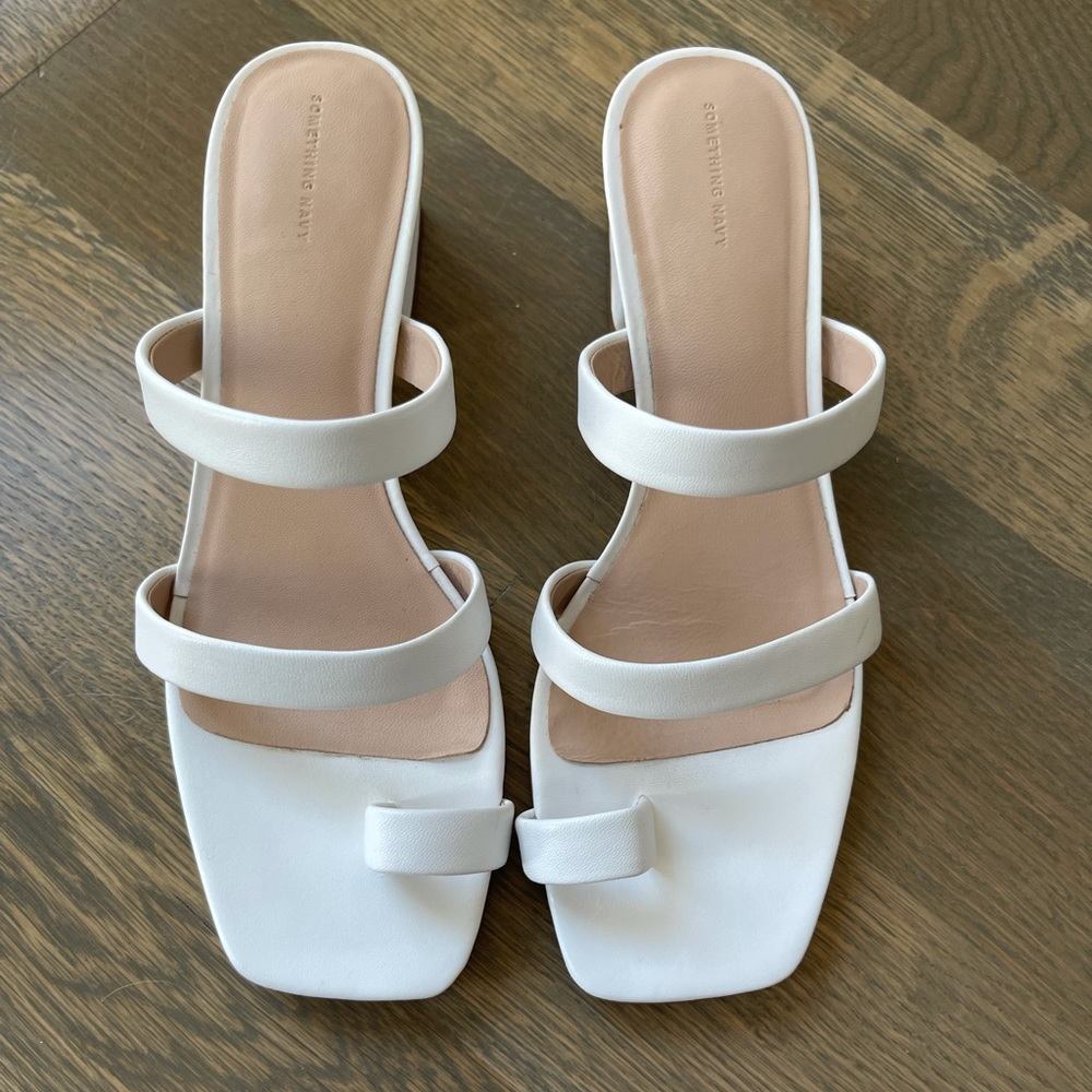 Something Navy Heel Sandal | Color: White | Material: Leather | Size: 7.5
